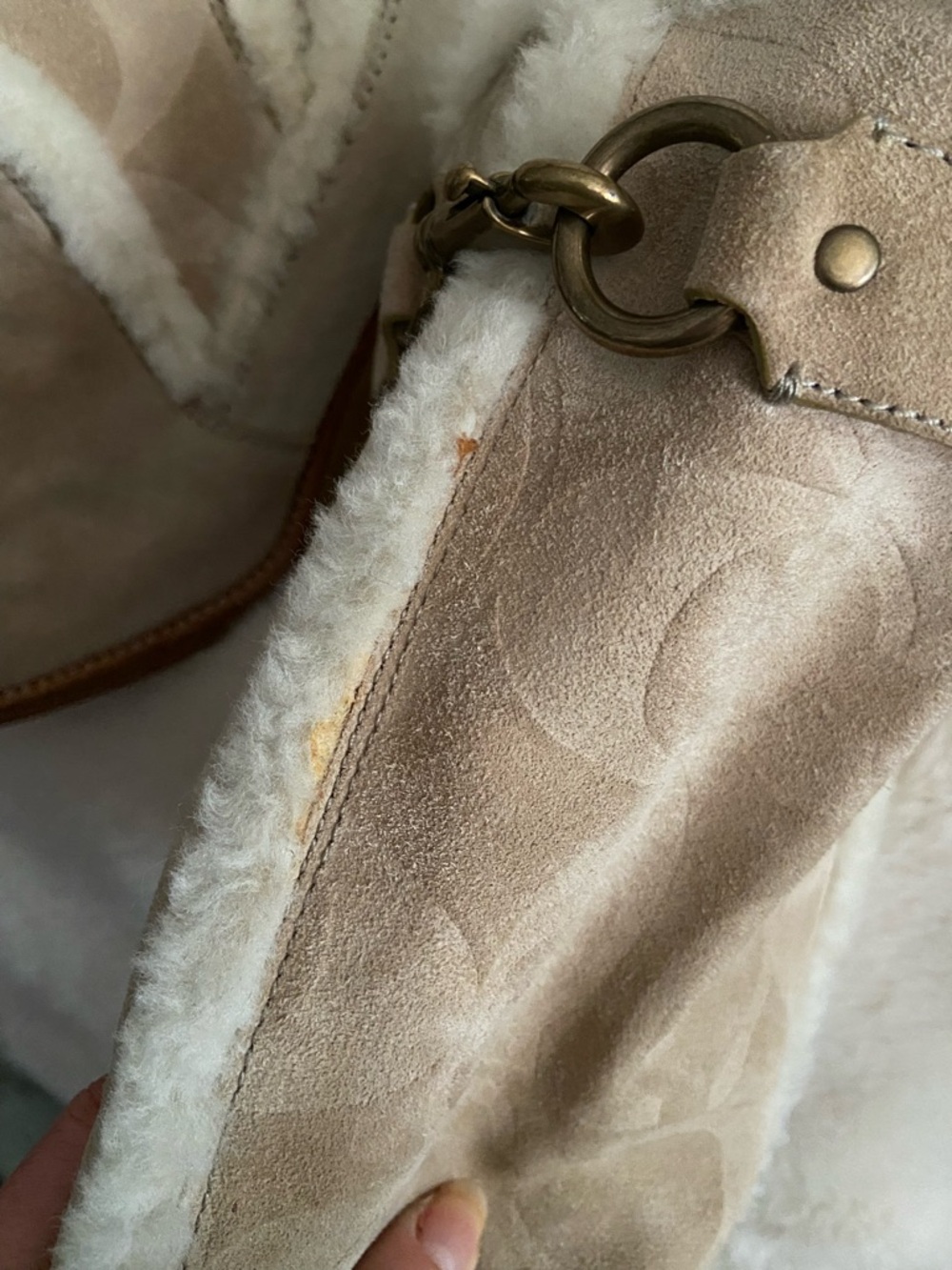 Coach Beige Signature Shearling Wedge Boots with Gold Hardware - Picture 15 of 16